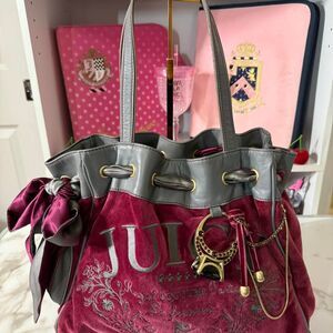 Y2K Vintage Juicy Couture Burgundy & Grey Daydreamer Bag.